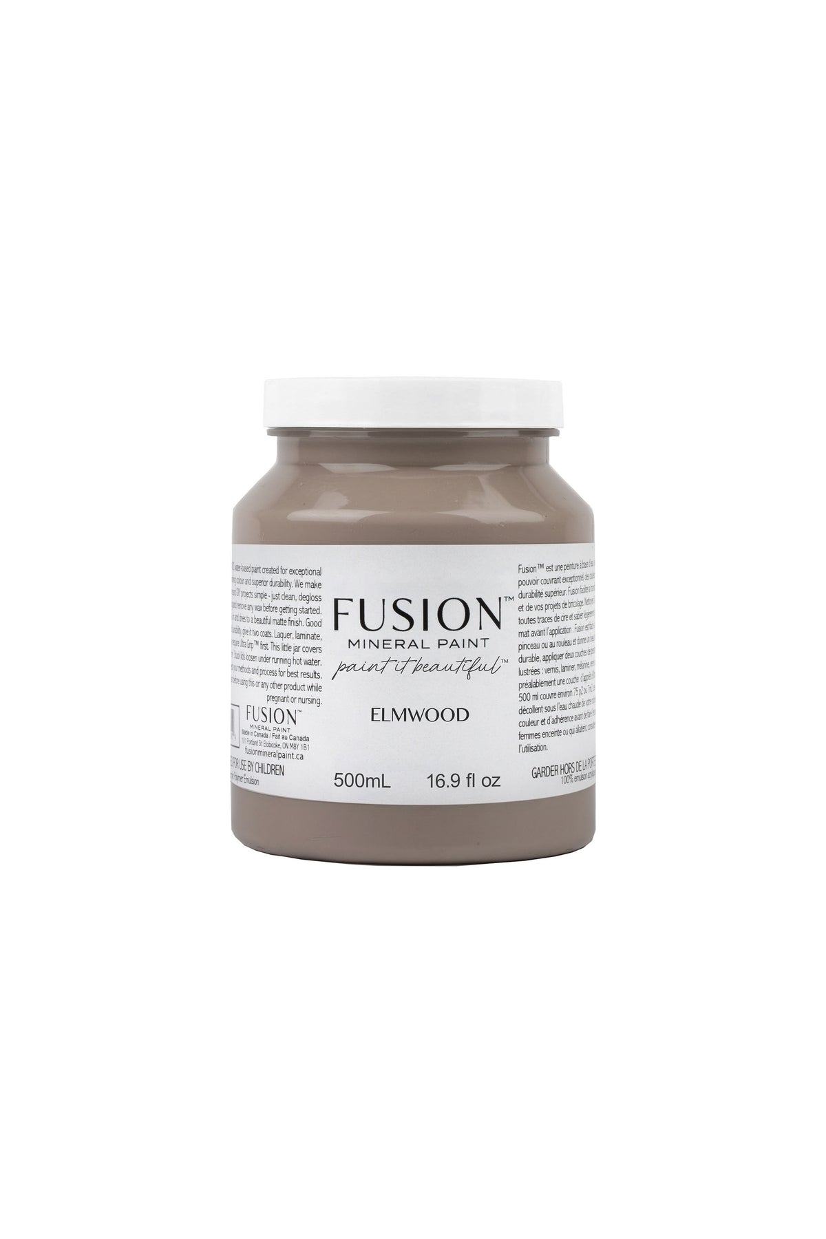 Bote de Fusion Mineral Paint Elmwood 500ml, pintura mineral marrón oscuro con matices grises para restauración de muebles