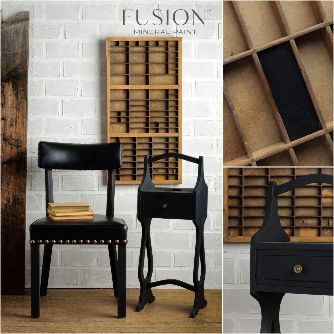 Collage muebles pintados Coal Black negro intenso Fusion Paint