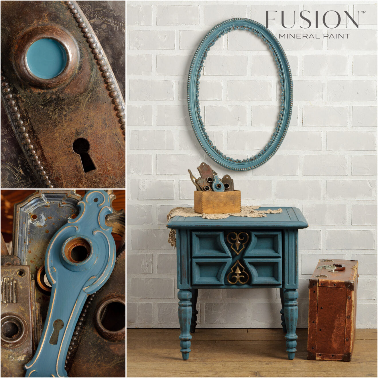 Collage muebles pintados Homestead Blue azul Fusion Paint