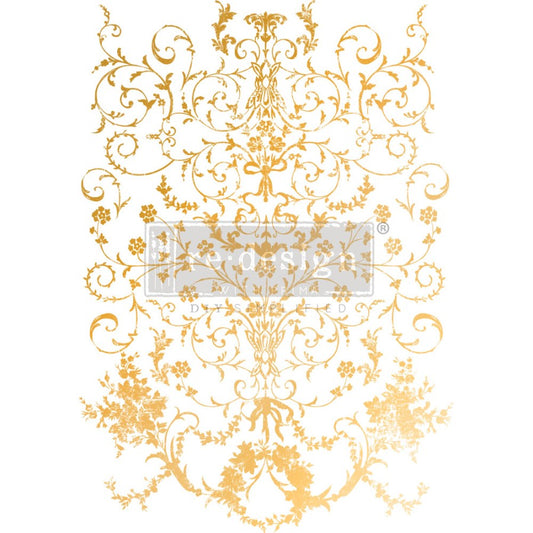 Diseño completo Manor Swirls - Patrón de espirales y arabescos en lámina dorada - Re-Design with Prima Kacha
