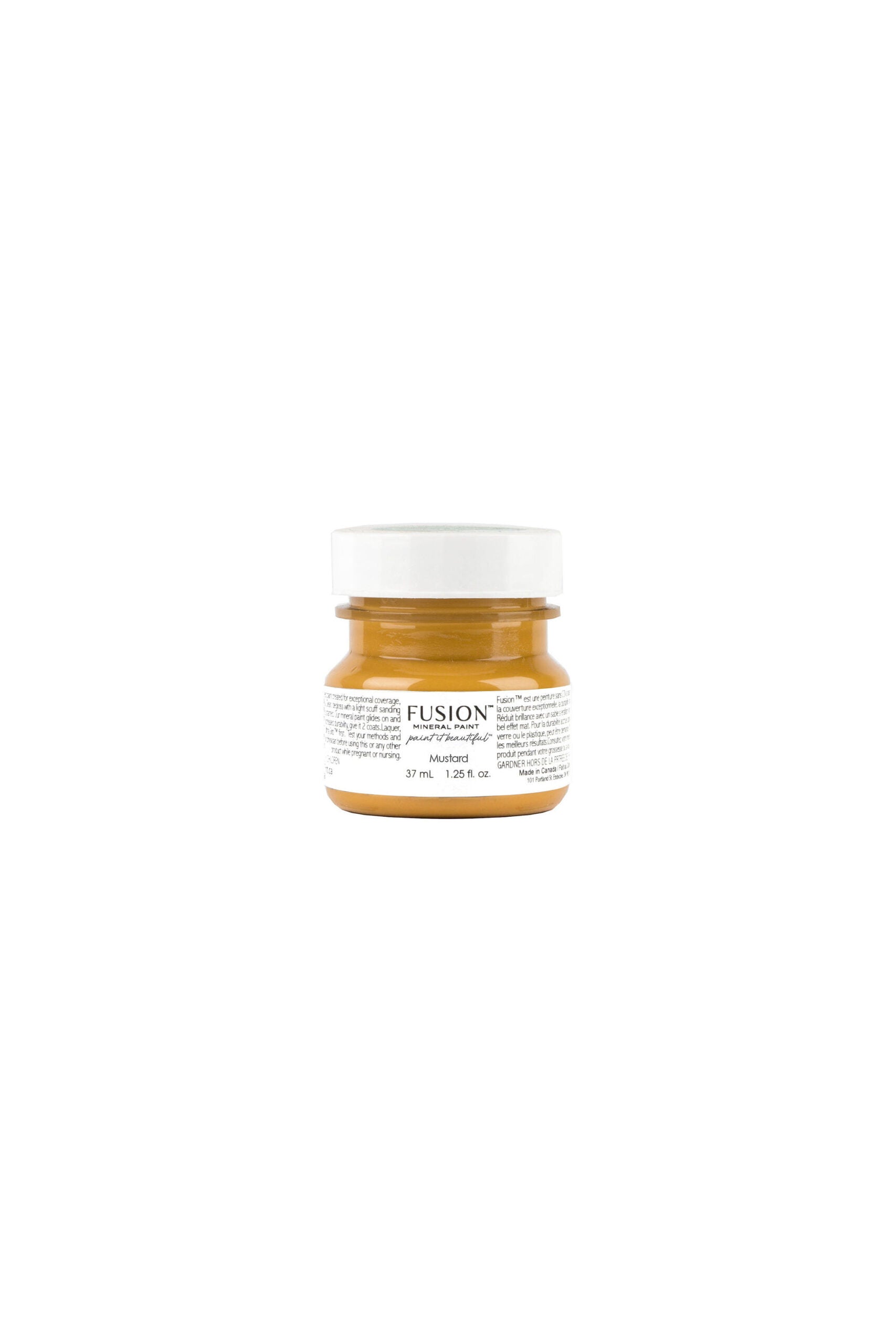 Tester de Fusion Mineral Paint Mustard 37ml, muestra de color amarillo mostaza cálido para proyectos decorativos