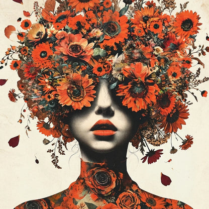 Papel decoupage Orange Blossom Mint by Michelle – diseño collage artístico con figura femenina y flores naranjas