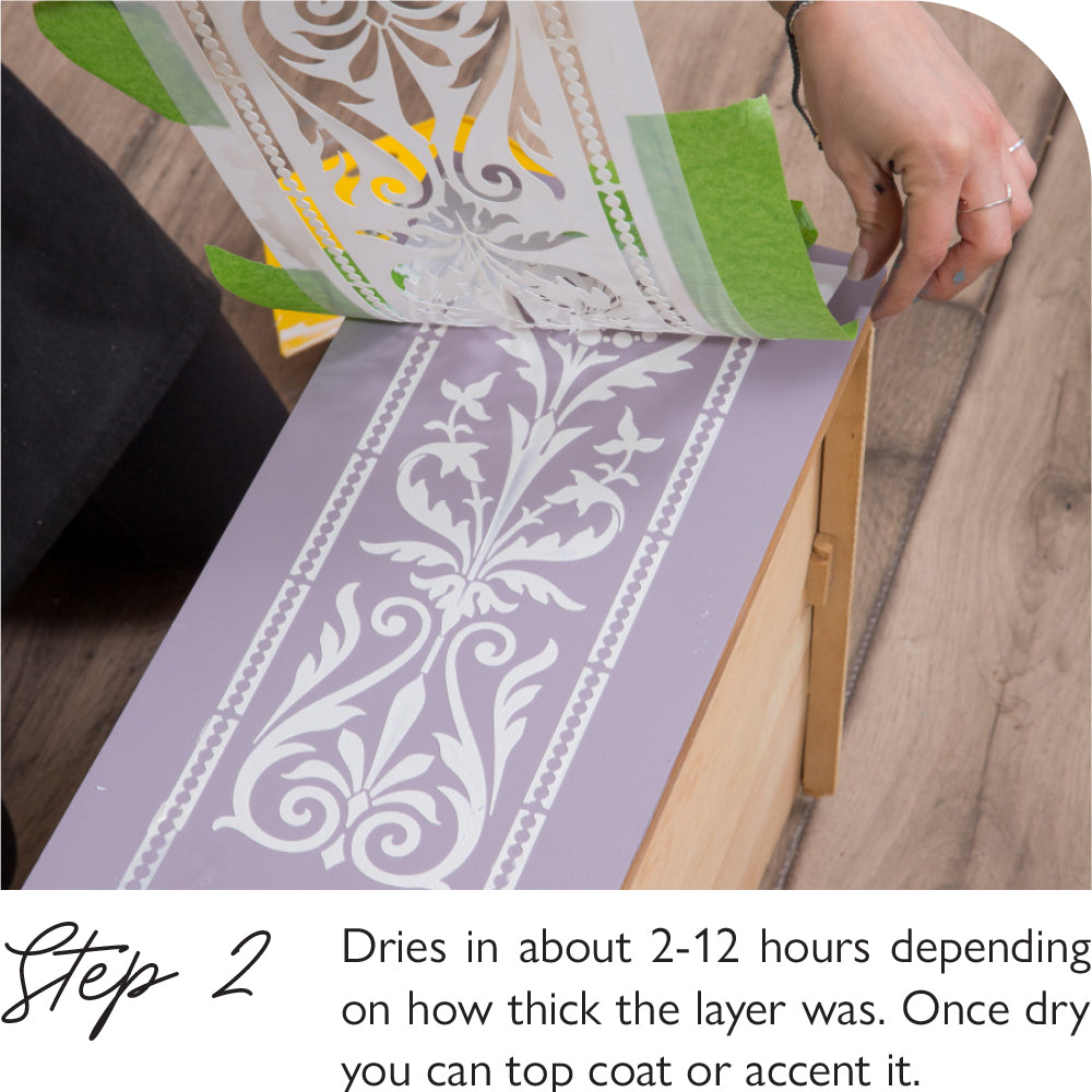 Resultado pasta Fusion Mineral Paint Smooth Embossing Pearl - acabado en relieve perlado duradero con plantilla decorativa